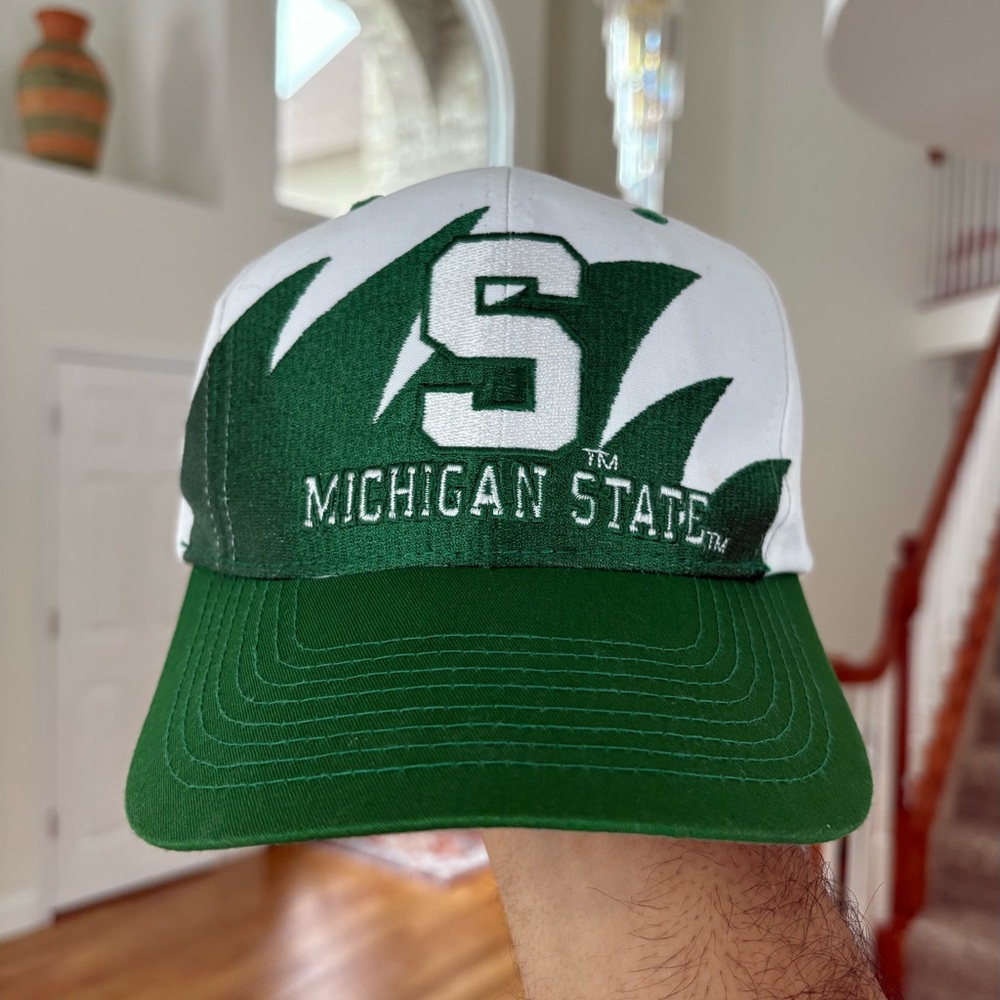 Michigan State Spartans MSU Vintage 90s Sharktooth Logo 7 Logo Athletic Hat Cap